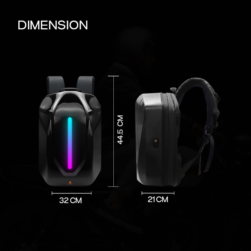 Glowpack LED Backpack with illuminated display in dark setting"