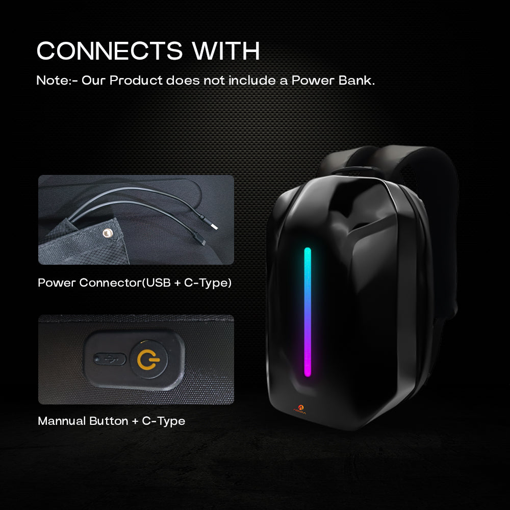Side view of Glowpack showcasing adjustable shoulder straps and USB port