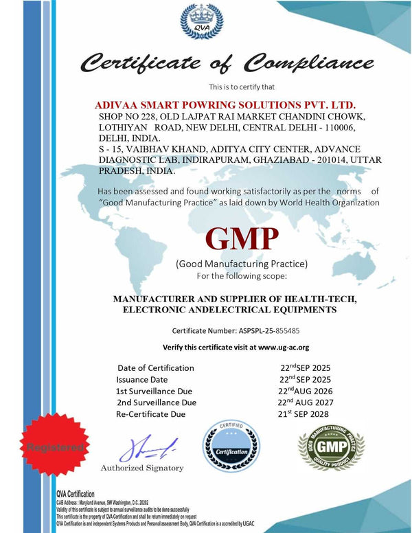 GMP certificate for Adivaa Smart Powering Solutions Pvt. Ltd.