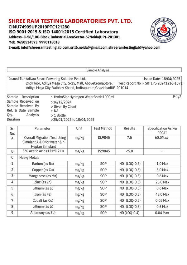Migration test report, 1000 ml · page 1