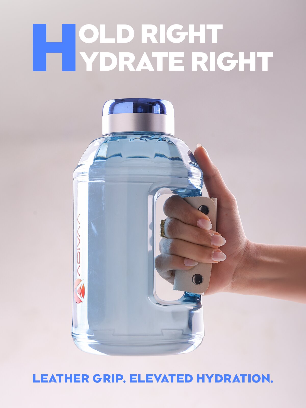 Hold right, hydrate right: a hand carrying HydroBeast by its leather grip