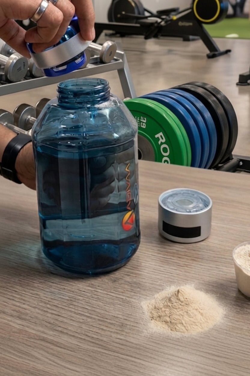 HydroBeast on a gym floor with weight plates behind it