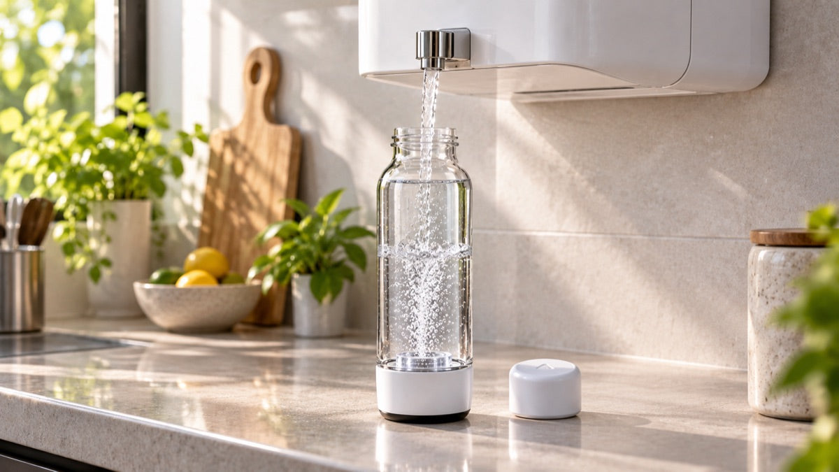 HydroGo being filled from a kitchen water purifier tap