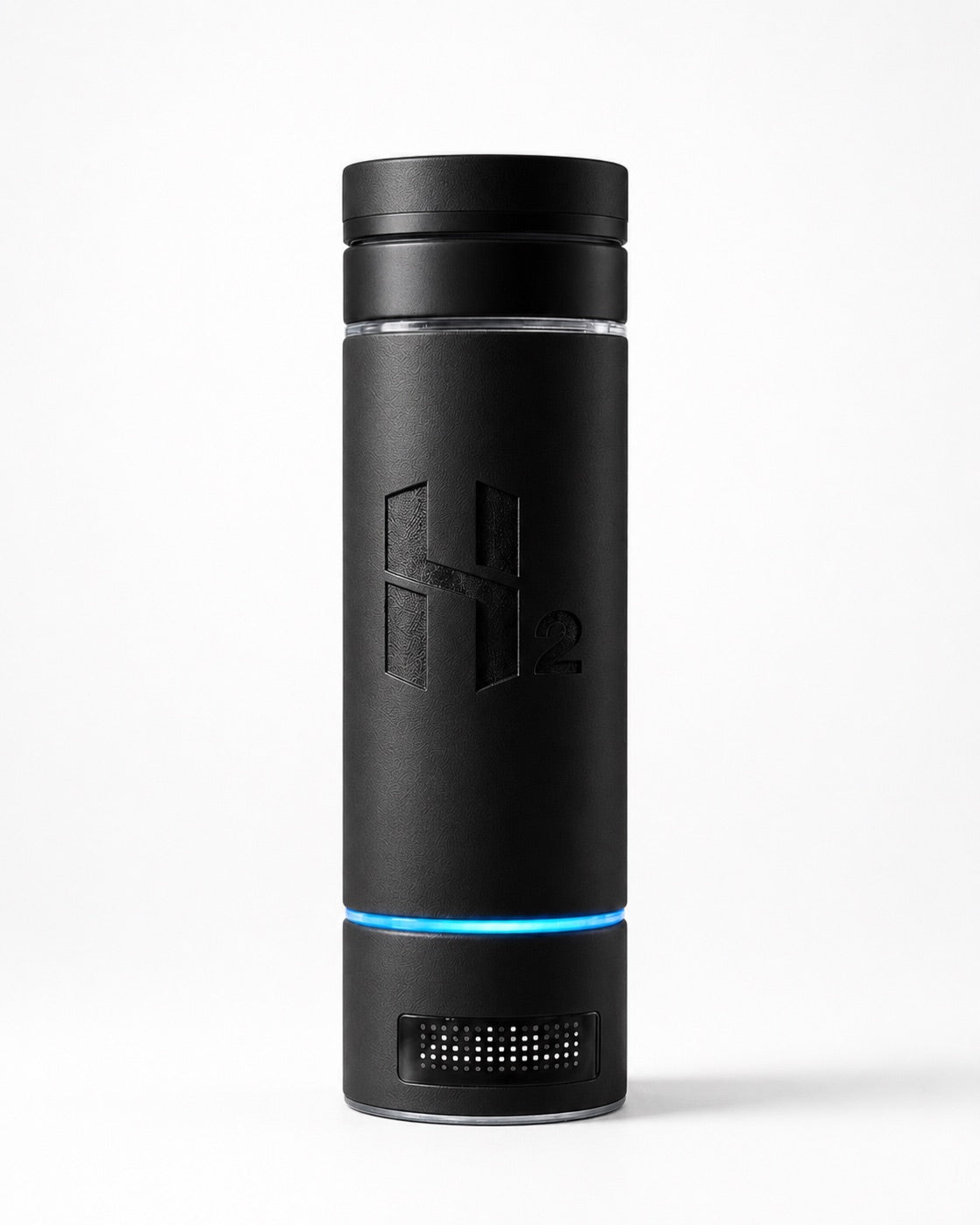 Adivaa HydroMax 300 ml hydrogen water bottle, matte black with a lit blue indicator ring and vented base