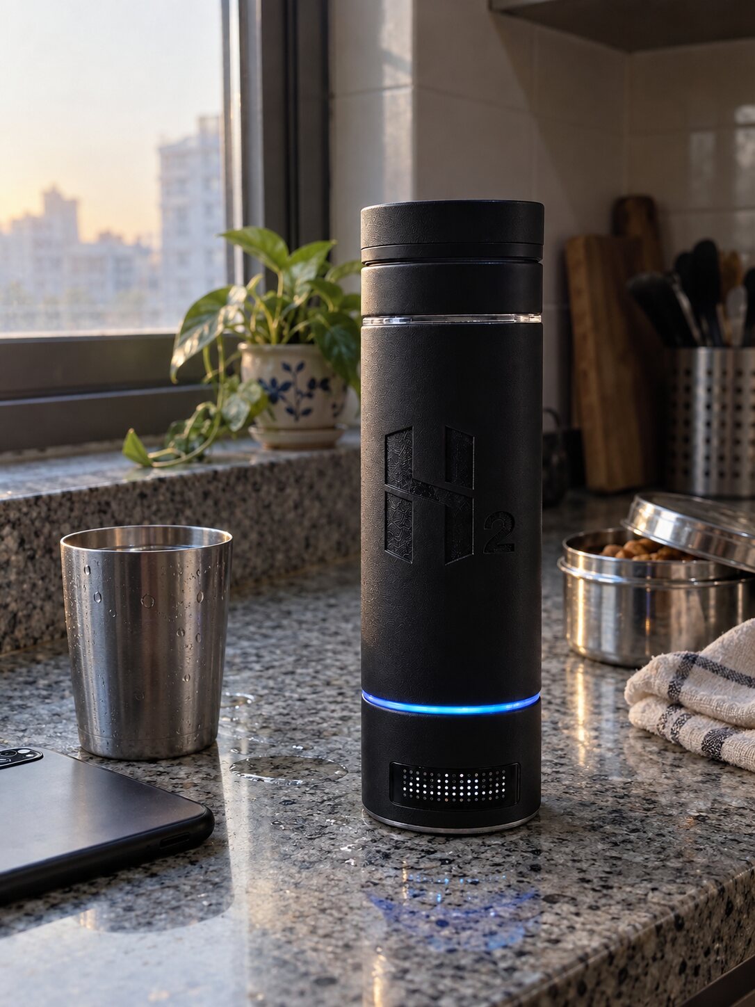 HydroMax on a kitchen counter by the window, where the RO tap is