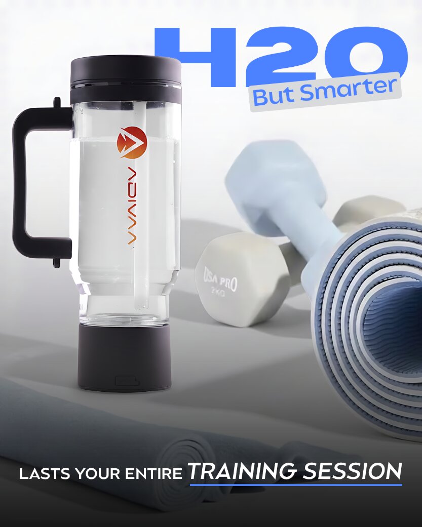 H2O but smarter: the black HydroSipr beside dumbbells and a yoga mat. Lasts your entire training session