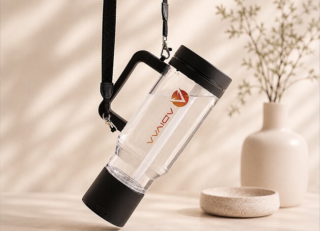 The black HydroSipr hanging from its detachable shoulder strap