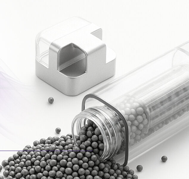 The activated-carbon cartridge with its carbon beads spilling out