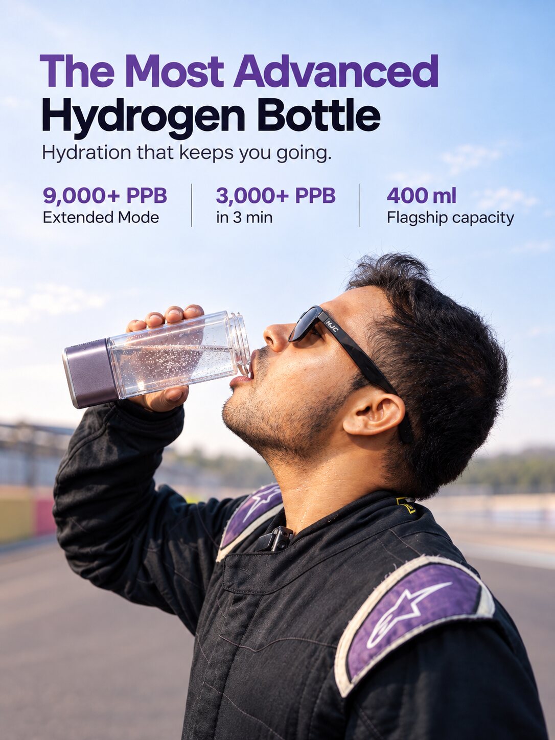 The most advanced hydrogen bottle: 9,000+ PPB in Extended Mode, 3,000+ PPB in 3 minutes, 400 ml flagship capacity