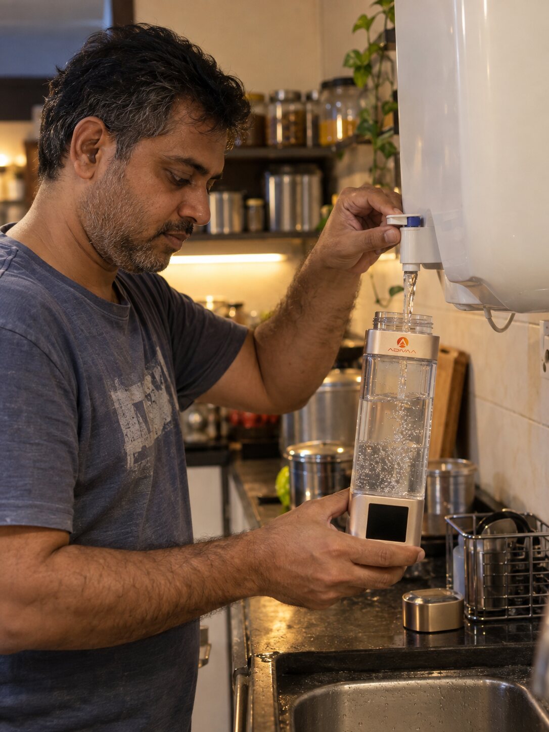Filling the HydroUltra from the RO tap in a home kitchen
