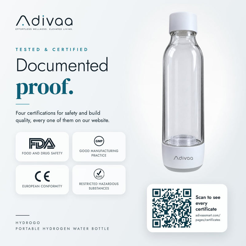 Tested and certified: FDA, GMP, CE and RoHS, with a QR code to every certificate
