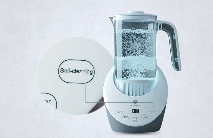 HydroIonizer beside its self-cleaning button